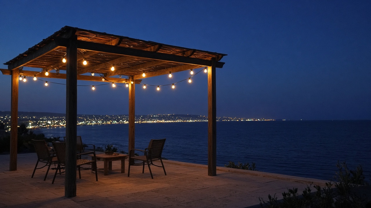 Blue hour on the coastal pergola